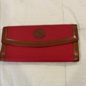 Dooney & Bourke Vintage Red Pebbled Leather Continental Wallet with Brown Trim